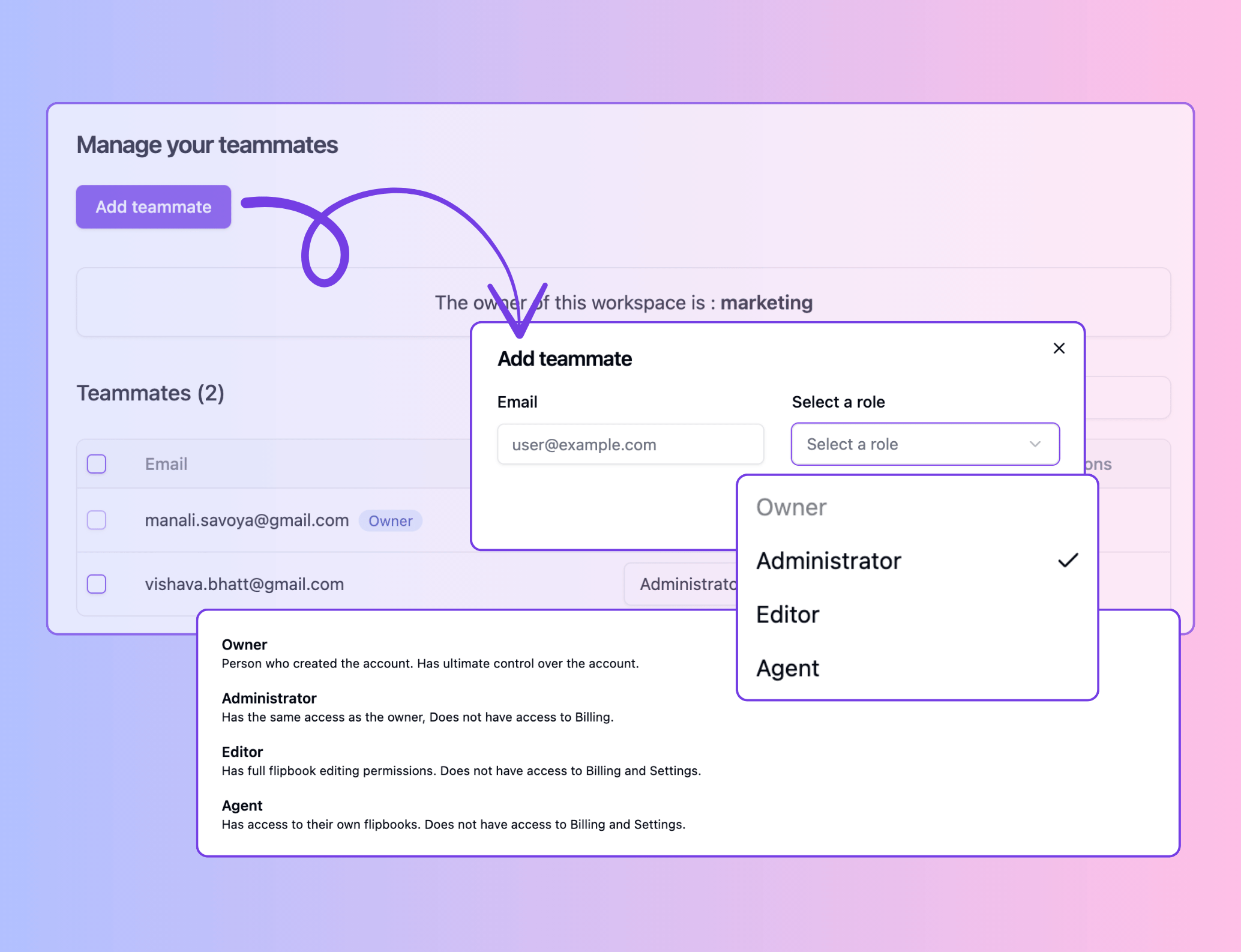 Teammates feature in FlipDrag