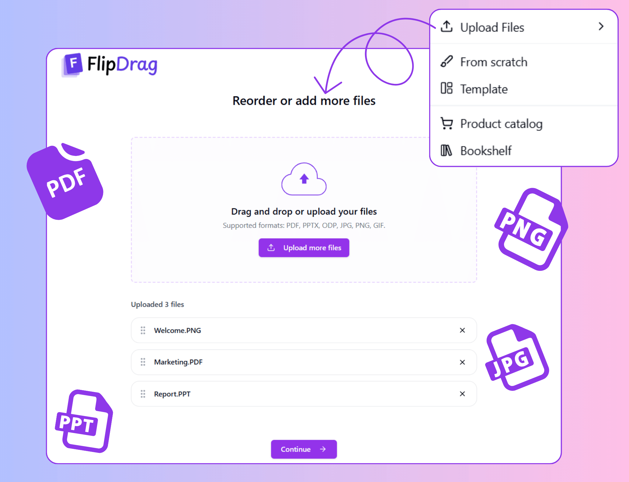 Upload files to FlipDrag